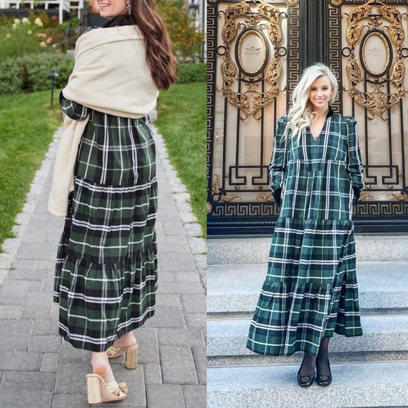 Elegant Green Plaid Dress - Picture 3 of 16